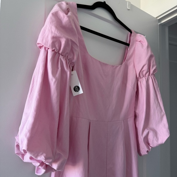 Pale powder pink puff sleeve linen romper - size 6 (Medium) NWT - Picture 3 of 5